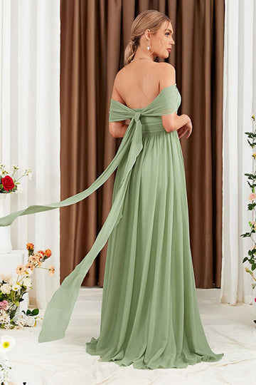 Grøn A-linje Off the Shoulder Chiffon Lang Gallakjole